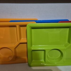 Dinner Tray Lunch School Style Vtg Retro With Dividers Camp Home Food Set Of 6
